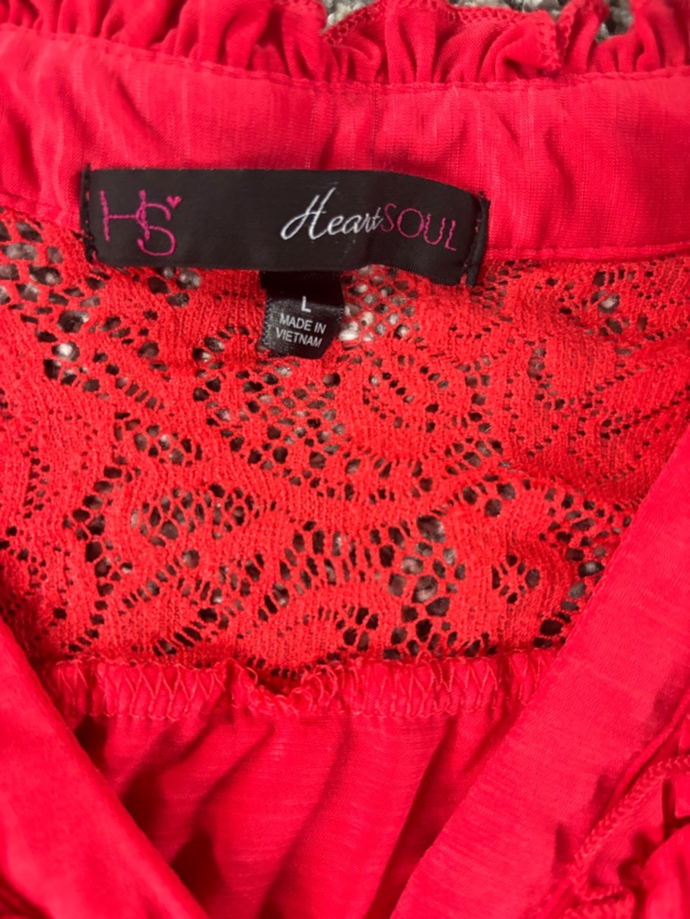 HeartSoul Red Ruffle V-Neck Lace-Back Blouse - Picture 2 of 4